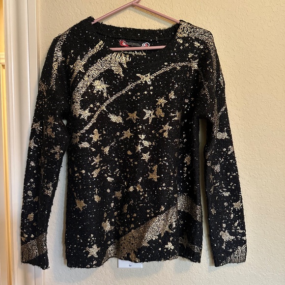 Desigual Black and Gold Sequins and Stars Sweater - Size Small - Picture 2 of 6